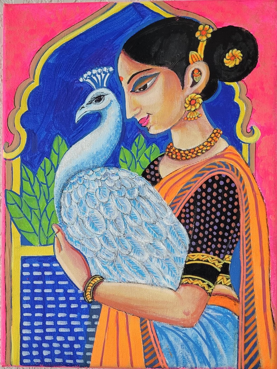 Indian folk painting of a peacock