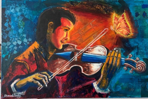 'The Violinist' — original painting of a musician